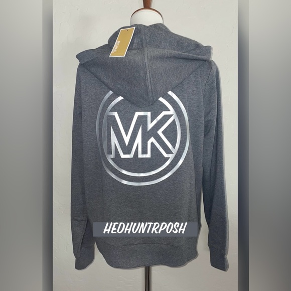 New! Michael Kors Metallic Logo Fleece Zip Hoodie Sizes L &XL🩶Derby Gray - Picture 3 of 10